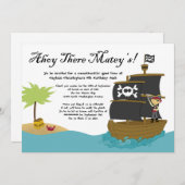 おもしろいかわいい少年の海賊誕生日パーティーへの招待 招待状 (正面/裏面)