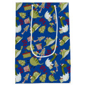 おもしろいかわいい恐竜のプレゼントツリーパターンクリスマス ミディアムペーパーバッグ (裏面)