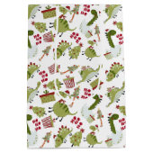 おもしろいかわいい恐竜のプレゼントツリーパターンクリスマス ミディアムペーパーバッグ (裏面)