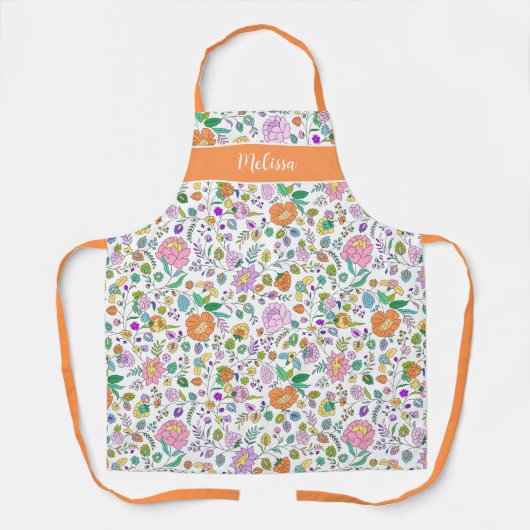 おもしろいかわいい植物性カラフルフローラモノグラム エプロン (正面)