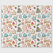 おもしろいかわいい水色クリスマスクッキー紙 ラッピングペーパー (フラット)