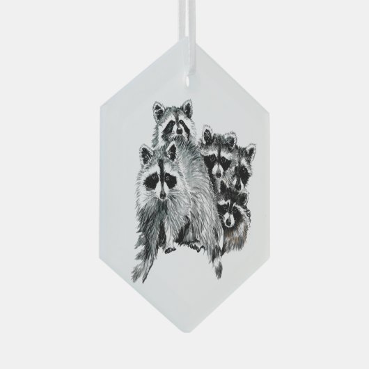 おもしろいかわいい水色ラクーン動物の野生生物自然 ガラスオーナメント (正面右)