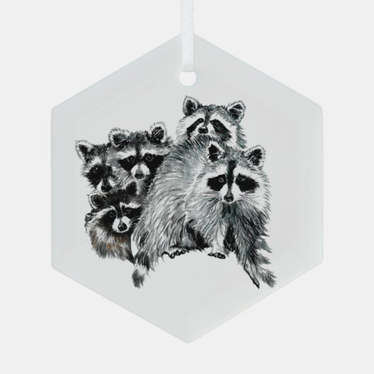 おもしろいかわいい水色ラクーン動物の野生生物自然 ガラスオーナメント (裏面)