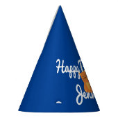 おもしろいかわいい漫画オレンジ色の子猫オンブルーパーティー パーティーハット (左)