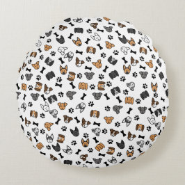 おもしろいかわいい犬が骨と手の跡を継ぐ ラウンドクッション