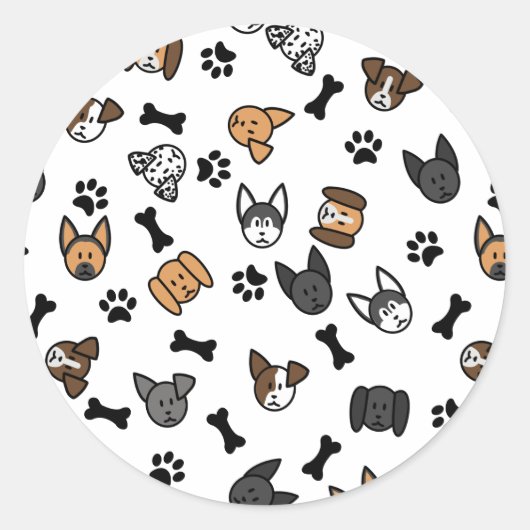 おもしろいかわいい犬が骨と手の跡を継ぐ ラウンドシール (正面)
