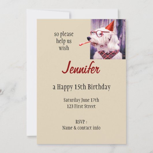 おもしろいかわいい犬祝のパーティーハットグラス 招待状 (裏面)