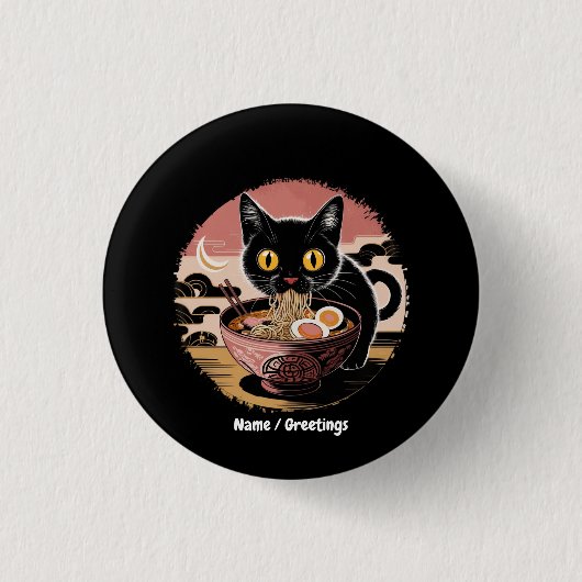 おもしろいかわいい猫ラーメン食べかわいいアニメ 缶バッジ (正面)