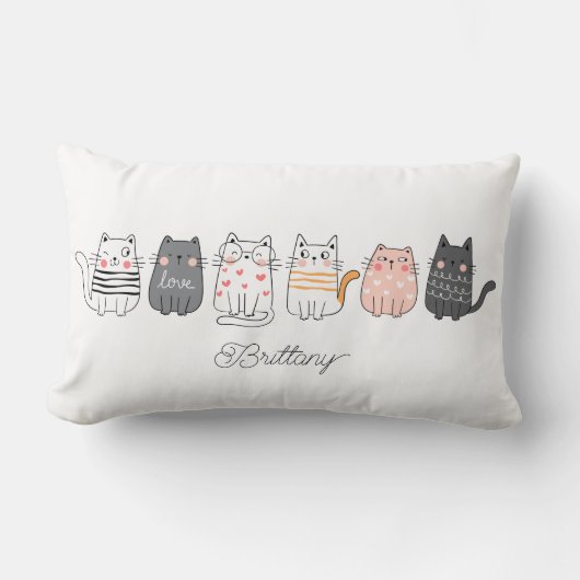 おもしろいかわいい猫熱狂するの女性の名前 ランバークッション (正面)
