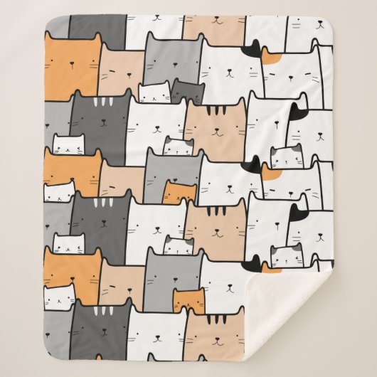 おもしろいかわいい猫猫ペット動物マンガアート シェルパブランケット (正面)