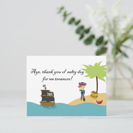 おもしろいかわいい男の子の海賊君感謝してい葉書 ポストカード (スタンド正面)