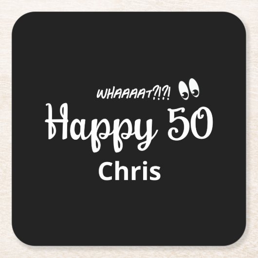 おもしろいかわいい白黒サプライズ50thバースデーパーティー スクエアペーパーコースター (正面)
