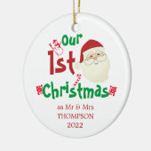 おもしろいかわいい私たちの初めてのクリスマスはミスター&ミセス。 セラミックオーナメント (左)