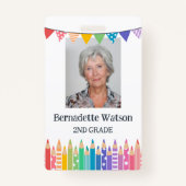 おもしろいかわいい色鉛筆スクール先生ID バッジ (正面)