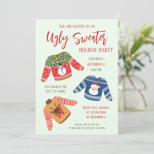 おもしろいかわいい醜いセータークリスマスパーティの招待状 招待状 (スタンド正面)