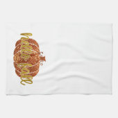 おもしろいかわいい金ゴールドグリッターハロー秋パンプキン キッチンタオル (横)