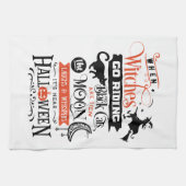 おもしろいかわいい魔女ムーンブラックキャッツハロウィン キッチンタオル (横)