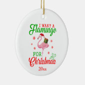 おもしろいかわいい「クリスマスにフラミンゴがほしい」 セラミックオーナメント (右)