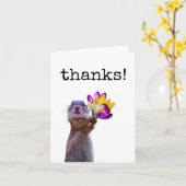 おもしろいかわいい,リス,サンキューカード カード (黄色い花)