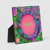 おもしろいかわいらしピンクフローラお洒落ハート フォトプラーク (正面)