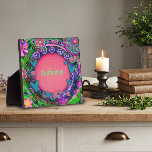 おもしろいかわいらしピンクフローラお洒落ハート フォトプラーク