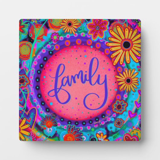 おもしろいかわいらしファミリーフローラ吸光度イーゼル フォトプラーク (正面)