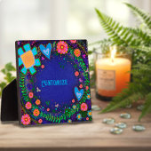 おもしろいかわいらしフローラハートブルーワンワードカスタム フォトプラーク