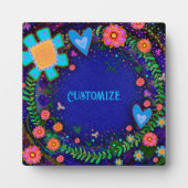おもしろいかわいらしフローラハートブルーワンワードカスタム フォトプラーク (正面)