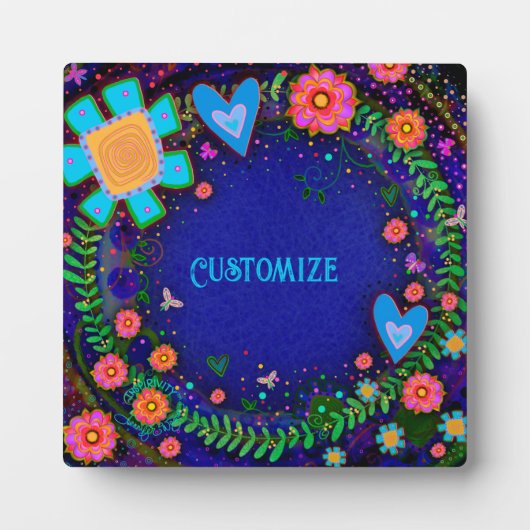 おもしろいかわいらしフローラハートブルーワンワードカスタム フォトプラーク (正面)