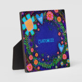 おもしろいかわいらしフローラハートブルーワンワードカスタム フォトプラーク (正面)