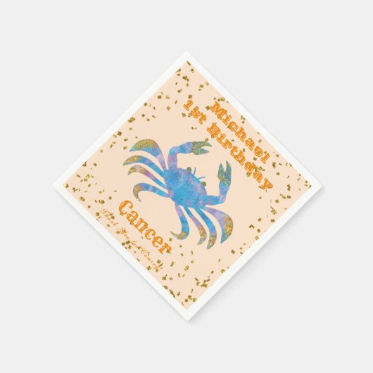 おもしろいがん最初の誕生日と金ゴールド紙吹雪 スタンダードカクテルナプキン (角)