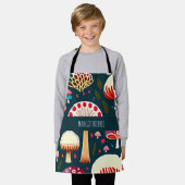 おもしろいきのこ赤い白い水色パターン エプロン (着用した状態)