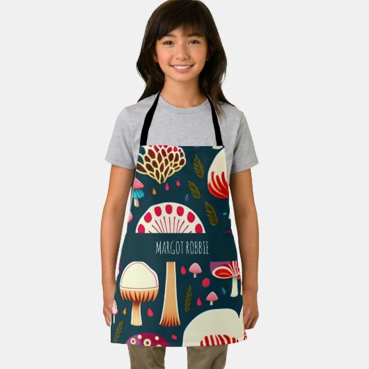 おもしろいきのこ赤い白い水色パターン エプロン (インサイチュ)