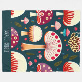 おもしろいきのこ赤い白い水色パターン フリースブランケット (正面(横))