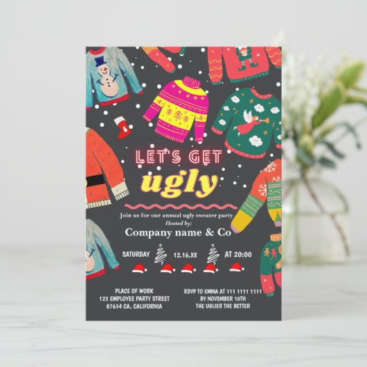 おもしろいくっとした醜いセーター企業のグレー 招待状 (スタンド正面)