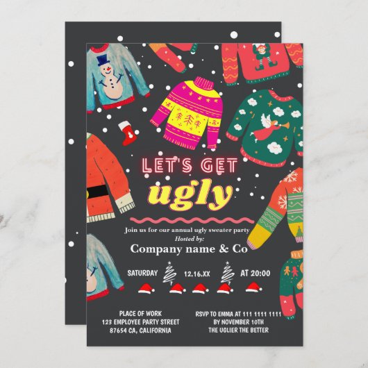 おもしろいくっとした醜いセーター企業のグレー 招待状 (正面/裏面)