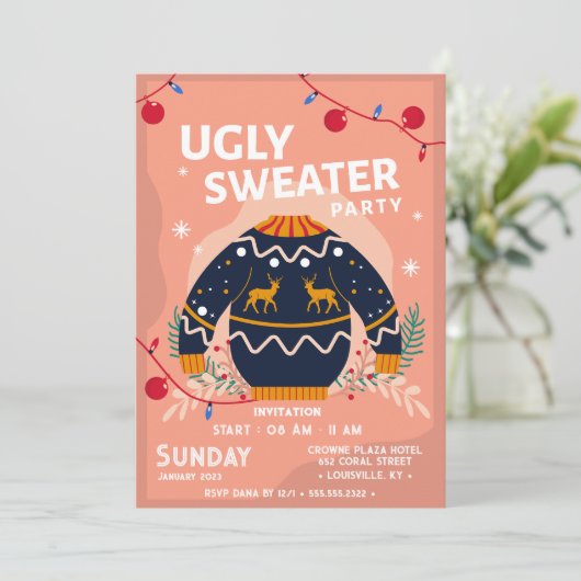 おもしろいくっとした醜いセーター企業のグレー 招待状 (スタンド正面)