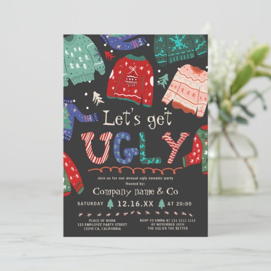 おもしろいくっとした醜いセーター企業のグレー 招待状 (スタンド正面)