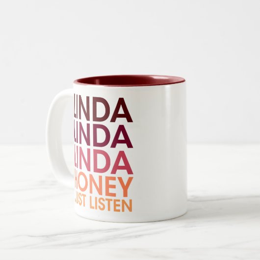 おもしろいことわざ、リンダ・ハニーは単にユーモアのギフト聞を提供する。 ツートーンマグカップ (正面左)