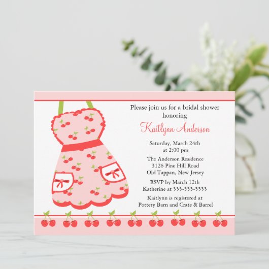 おもしろいさくらんぼレトロキッチンブライダルシャワー招待 招待状 (スタンド正面)