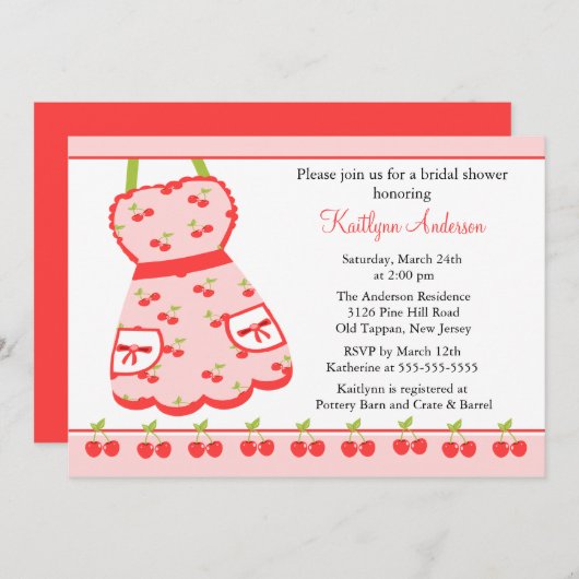 おもしろいさくらんぼレトロキッチンブライダルシャワー招待 招待状 (正面/裏面)