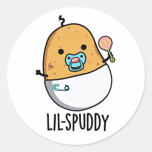 おもしろいじゃがいも駄洒落 Lil-spuddy ラウンドシール (正面)