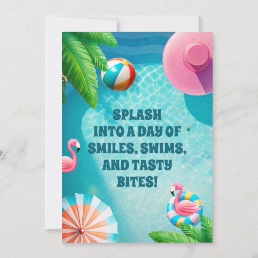 おもしろいすごいフラミンゴプールパーティー誕生日招待状 招待状 (裏面)