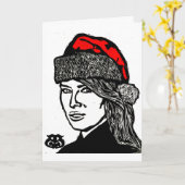 おもしろいすごいホリデークリスマスガールinサンタハット カード (黄色い花)