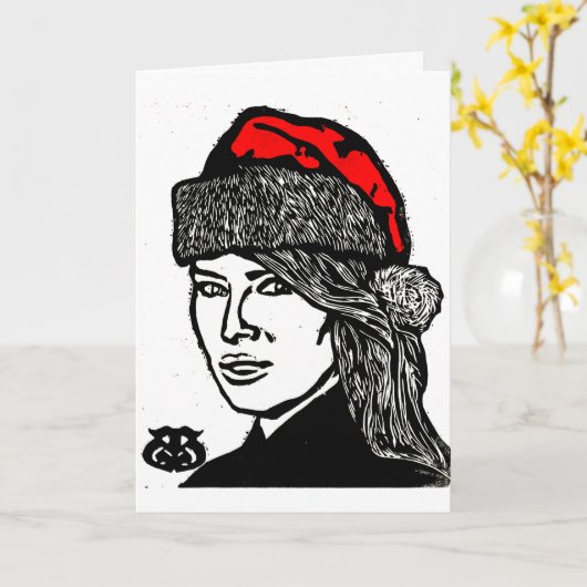 おもしろいすごいホリデークリスマスガールinサンタハット カード (黄色い花)