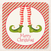 おもしろいすてき小妖精や小人レッグオンズストライプホリデイ スクエアペーパーコースター (正面)