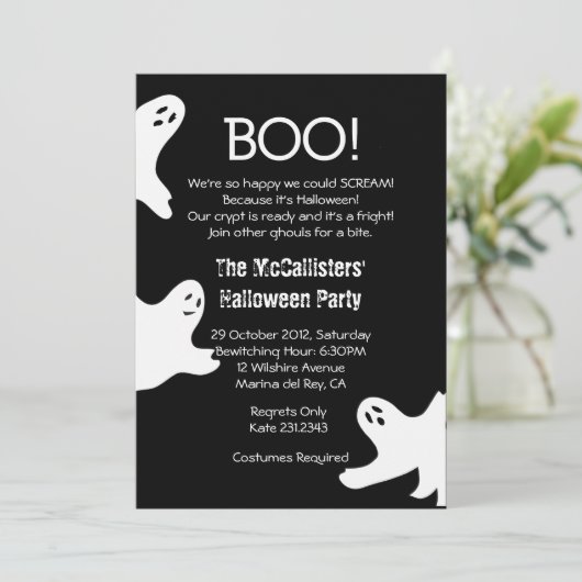 おもしろいそれほど怖くないハロウィーンの衣装パーティー招待状 招待状 (スタンド正面)