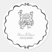 おもしろいたった今結婚しました車のカスタムウェディング ラウンドシール (正面)