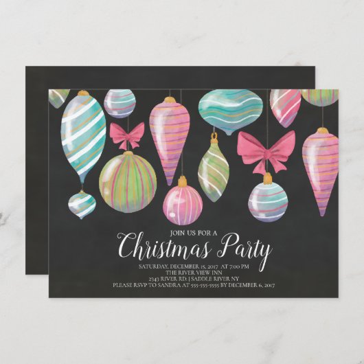 おもしろいつるのオーナメントクリスマスパーティの招待状 招待状 (正面/裏面)