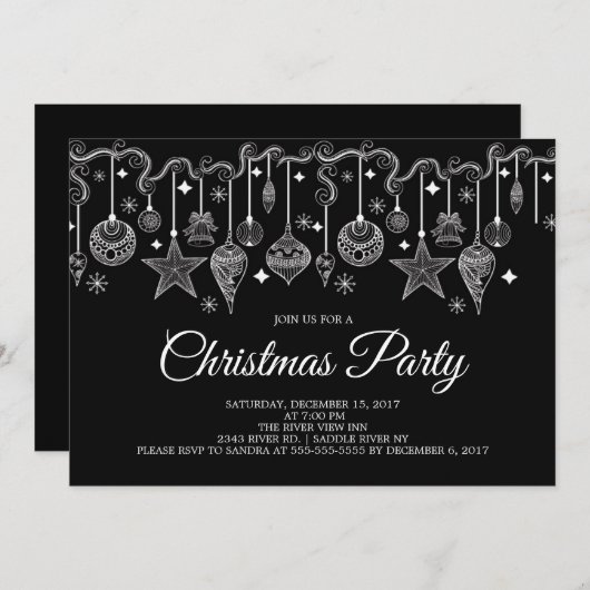 おもしろいつるのオーナメントクリスマスパーティの招待状 招待状 (正面/裏面)